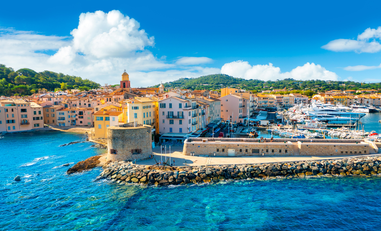 View of the city of Saint-Tropez in the sunset light, Provence